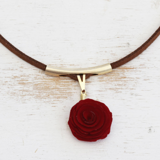NWOT Burgundy dark red rose necklace with gold accents