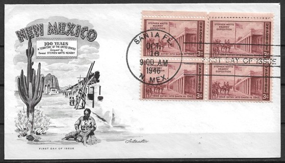 1946 Sc944 Santa Fe Kearny Expo block of 4 FDC