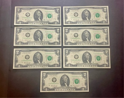 Two Dollar Collectors 7 Consecutive Bills!!