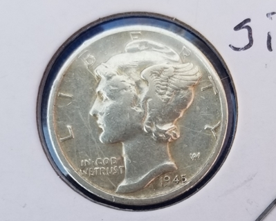 1945-D MERCURY dime, Winged Liberty, 90% SILVER