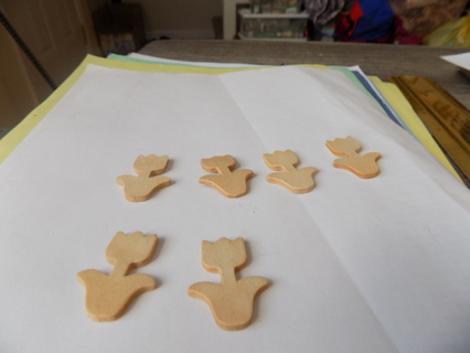 Set of 6 wood cut out tulips ready to paint 2 inch