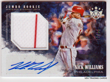 Nick Williams, 2018 Panini DK AUTO RELIC ROOKIE Card #JRMS-NW, Philadelphia Phillies, 28/99