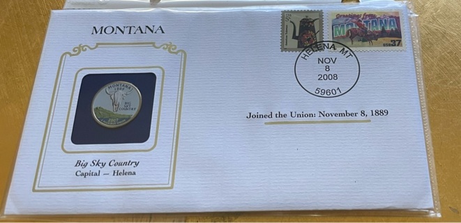 MONTANA COLORIZED QUARTER & FIRST DAY COVER BY POSTAL COMMEMORATIVE SOCIETY