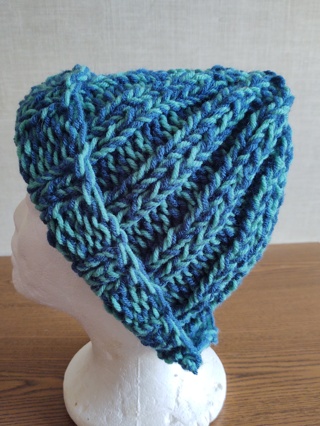 Hand Knit Shades of Green Cuffed Hat