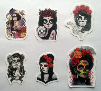 Six Sugar Skull Vinyl Stickers #2