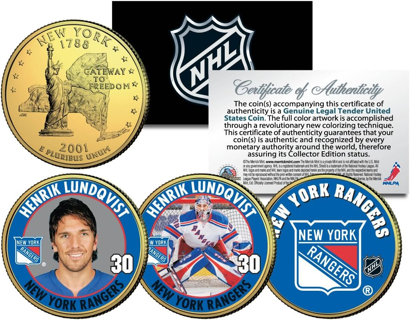 [NEW] NHL Rangers HD Colorized Coins, New York State Quarters U.S. 3-Coin Set ** HENRIK LUNDQVIST **