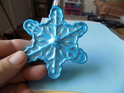 Vintage Metallic blue snowflake ornament with raised lines # 2