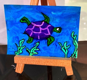 Original Hand Painted ACEO Card, Cruising Along, Turtle