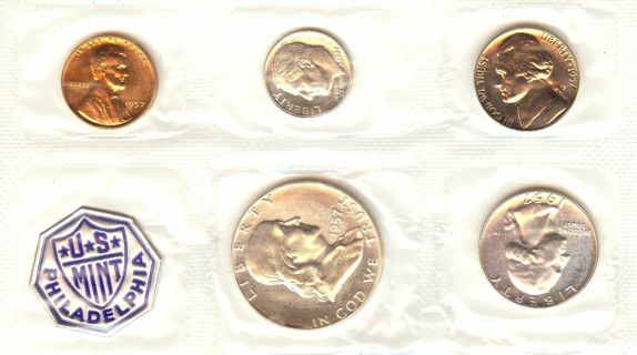 1957 Proof Set Cello Sealed 5 Coins, United States Treasury Department