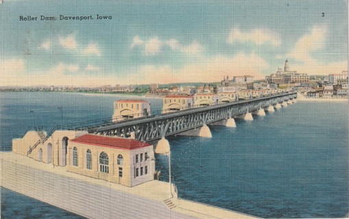 Vintage Used Postcard: 1944 Roller Dams, Davenport, Iowa