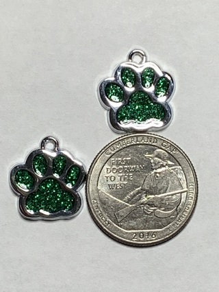 DOG CHARMS~#5~DARK GREEN~COLORED PAWPRINTS~SET OF 2~FREE SHIPPING!