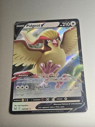 Pokemon Pidgeot V 137/196 holo rare card