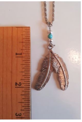 Silvertone Necklace with Feather Pendant