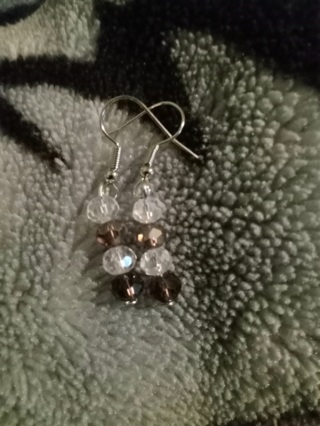 Purple & pearl clear crystal beaded hook earrings