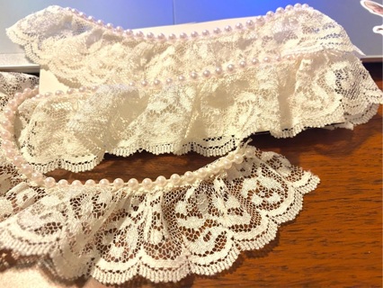 2 yards of Off White Lace With Pearls