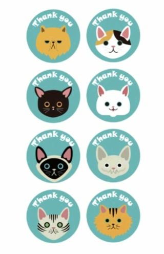 ➡️⭕(8) 1" CAT FACE THANK YOU STICKERS!!⭕