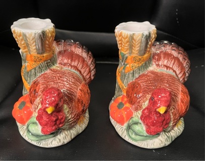 Two Thanksgiving Turkey Candleholders 