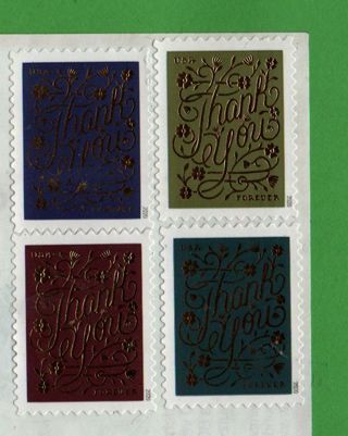 Weekend GIN - us postage uncanceled 4 forever stamps on self adhersive foil "Thank you""