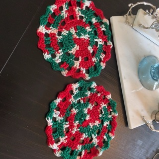 BN Pair of Hand Crochet 9x9” Doilies .