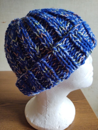 Hand Knit Blue and Multicolor Slouch Hat