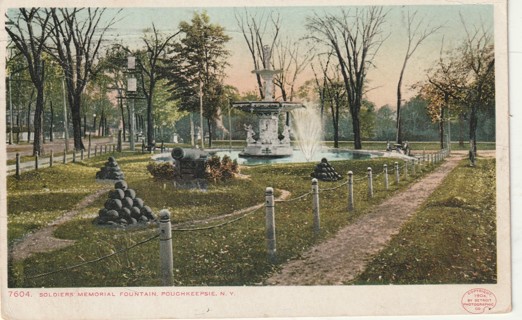 Vintage Used Postcard: e: 1913 Soldiers' Memorial Fountain, Poughkeeosie, NY