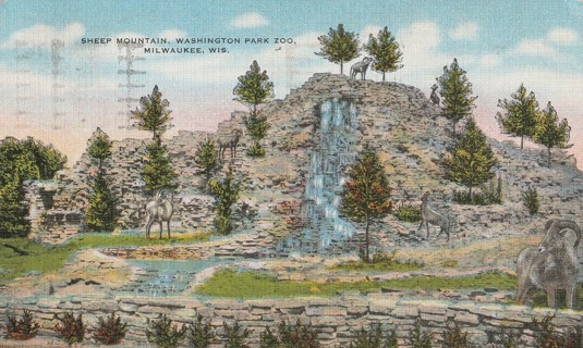 Vintage Used Postcard: b: 1950 Sheep Mountain, Washington Park Zoo, Milwaukee, WI