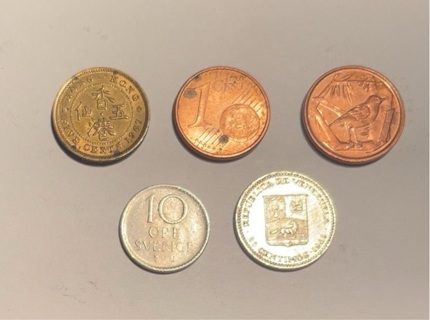 5 Different Dime Sized Foreign Coins 