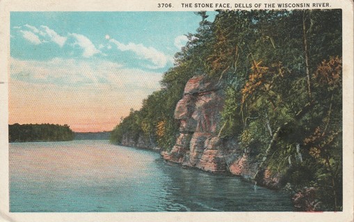 Vintage Used Postcard: b: 1924 Stone Face, Dells of Wisconsin