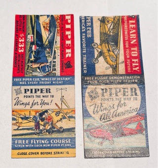 Pair of Piper Cub Plane Advertisement Matchbook Covers