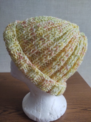 Hand Knit Pale Yellow and Ombre Hat 