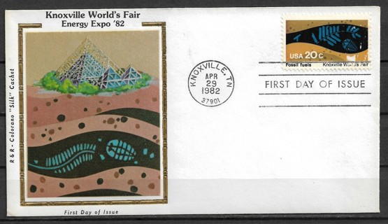 1982 Sc2009 Knoxville World Fair: Fossil Fuels FDC with Colorano silk cachet
