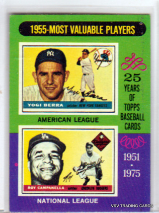 Yogi Berra, Roy Campanella, 1975 Topps 1955 MVP Card #193, New York Yankees