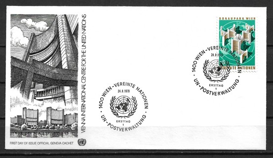 1979 UN Vienna Sc5 6s Donaupark Aerial view FDC