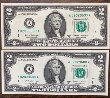 2  $2 bills in sequence 