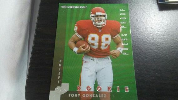 1997 DONRUSS PRESS PROOF ROOKIE TONY GONZALEZ KANSAS CITY CHIEFS FOOTBALL CARD 1 OF 1500. CARD# 211