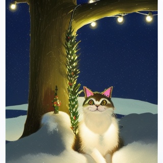 Listia Digital Collectible: Cat Sitting Under String Lights