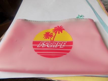 IPSY Escape pink pastel make up bag green zipper and airplane zipper pull