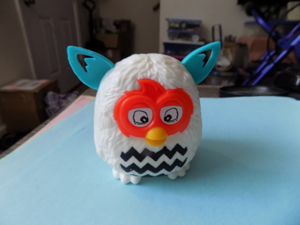 3inch Hard plastic Furby white with blue ears and orange around eyes