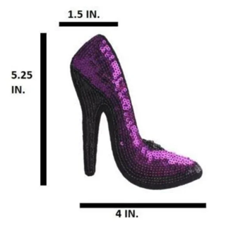 NEW Purple Sequin Glitter High Heels Shoe IRON ON PATCH Sequin Adhesive Patch FREE SHIPPING