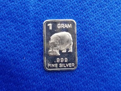 One gram .999 pure fine ☆Silver☆ collectable bar ~ Hippo ~