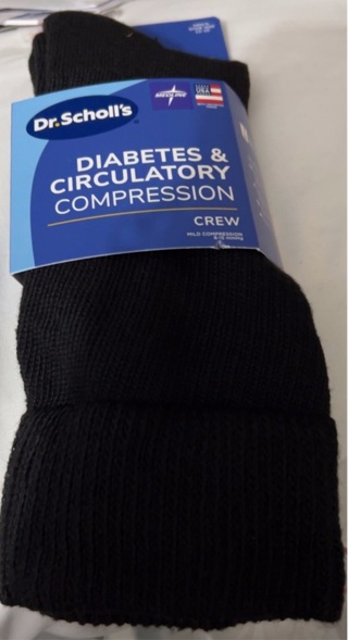 New Dr Scholl’s XL Blk Crew Diabetic / Circulation Compression Socks Poly/Lycra/Spandex