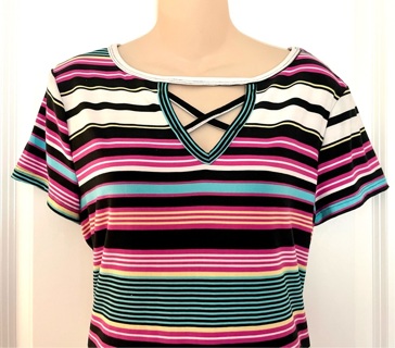 NEW Bobbie Brooks Women's Striped Tunic Blouse Sz LARGE Patterned Stretch shirt TOP