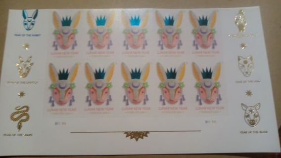 10- FOREVER US POSTAGE STAMPS..LUNAR NEW YEAR. YEAR OF THE RABBIT