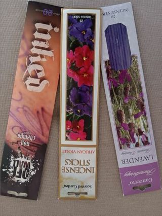 3 Pkgs. Incense Sticks~Total 60 Sticks! INKED, SCENTED GARDEN, CONCERTO. New in Package.