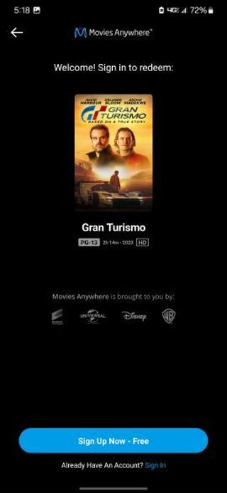 Gran Turismo Digital HD movie code MA/VUDU/iTunes