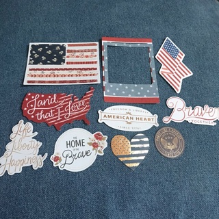 Lot of 11 Patriotic American Paper Embellishments,  Free Mai