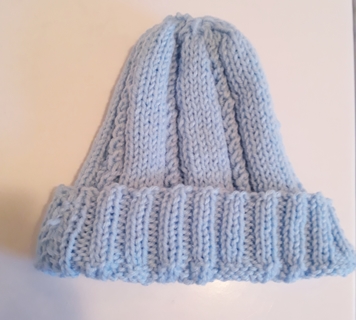 Handmade Knit Beanie Hat (Light Blue)