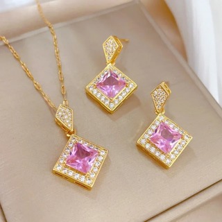 Exquisite Geometry Square Necklace & Earrings Jewelry Set 