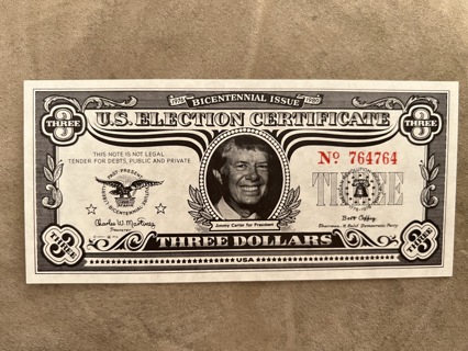Jimmy Carter $3 bill 1976 political memorabilia
