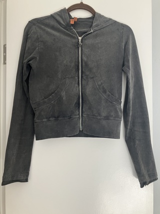 Le Donne dark gray cropped stretch zip hoodie tag size S fits like XS
